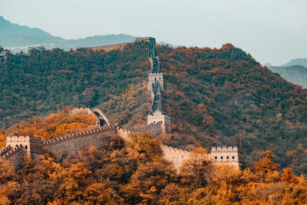 The Great Wall winding through mountain ridges